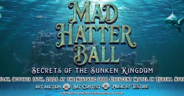 Mad Hatter Ball 2026 Secrets of the Sunken Kingdom fundraiser at ESSA featuring an underwater Atlantis-inspired theme in Eureka Springs Arkansas