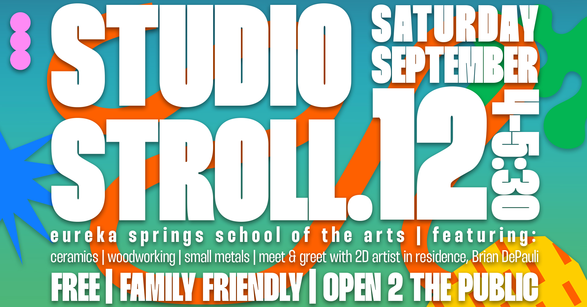 September 2026 ESSA Studio Stroll featuring ceramics, woodworking, small metals, and 2D Artist in Residence Brian DePauli