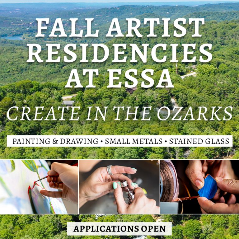 Fall Artist Residencies at ESSA in Eureka Springs, Arkansas featuring Painting & Drawing, Small Metals, and Stained Glass residency opportunities in the Ozark Mountains.