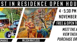 ESSA Artist in Residence Open House on November 21st, 2026, from 4 – 5:30 PM, featuring artwork by Suzanne DesMarais and Wilson Whitlock.