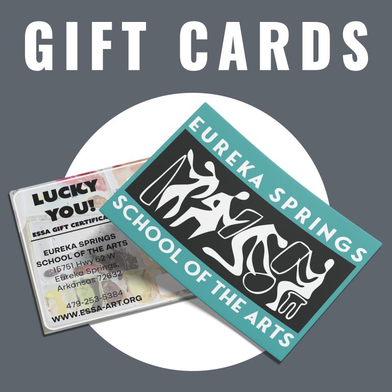 ESSA gift certificates featuring the Eureka Springs School of the Arts logo, available for art workshops and classes in Eureka Springs, Arkansas.